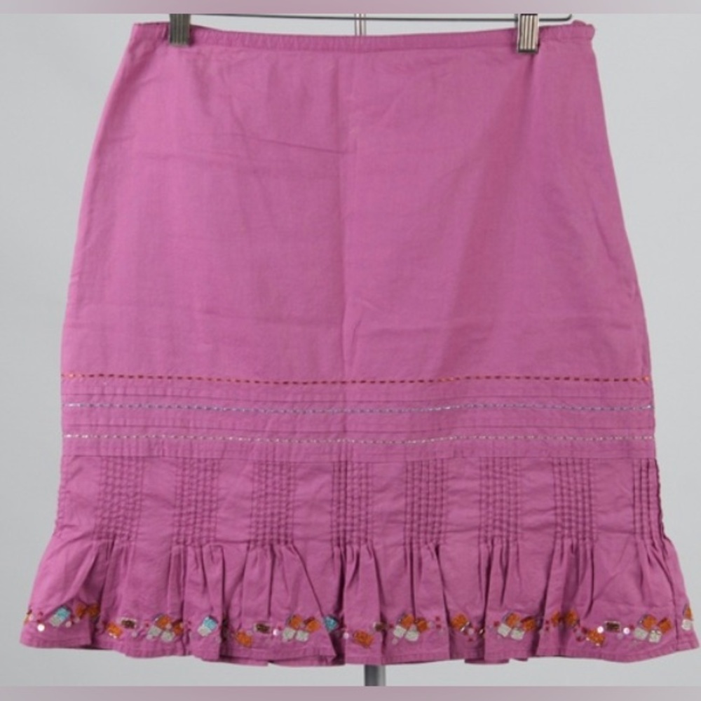 Sigrid Olson beautiful Purple ruffle/pleated embroidered A line skirt 4P☀️🌴